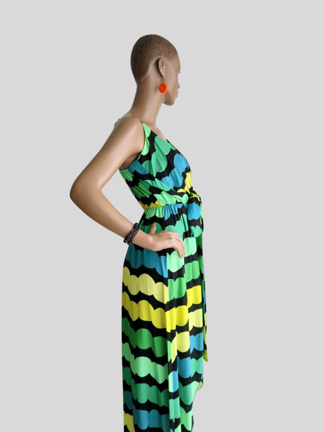 Robe VERTE fendue imprimée à rayures