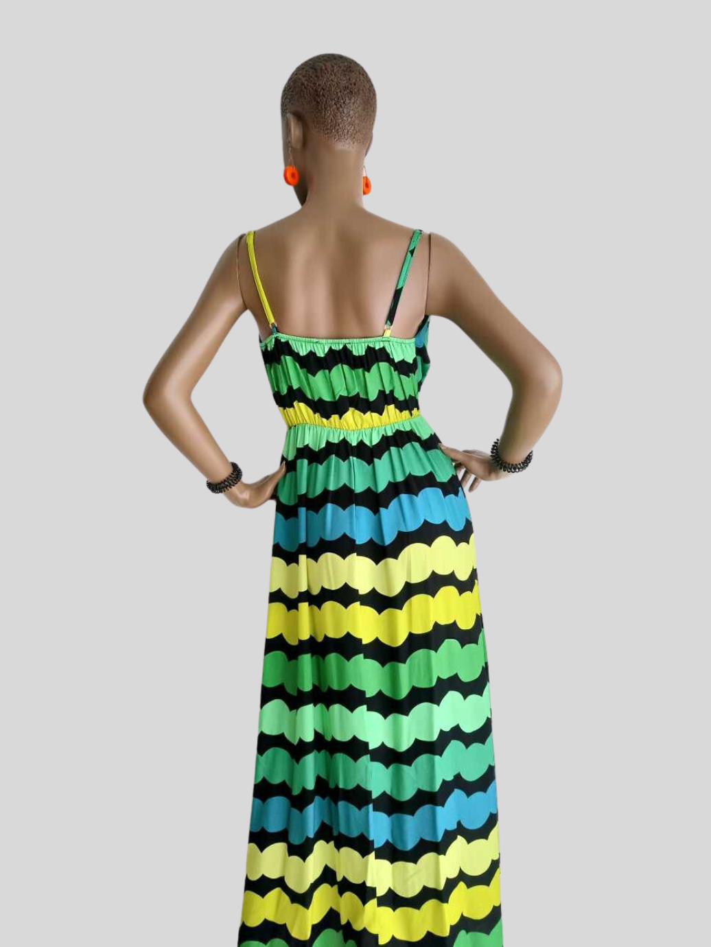 Robe VERTE fendue imprimée à rayures