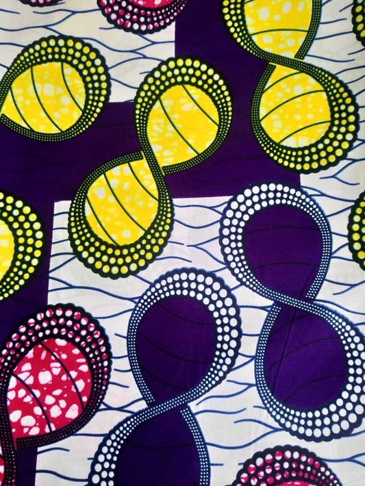 Pagne SUPER TOP WAX, motifs colorés JAUNES/VIOLETS