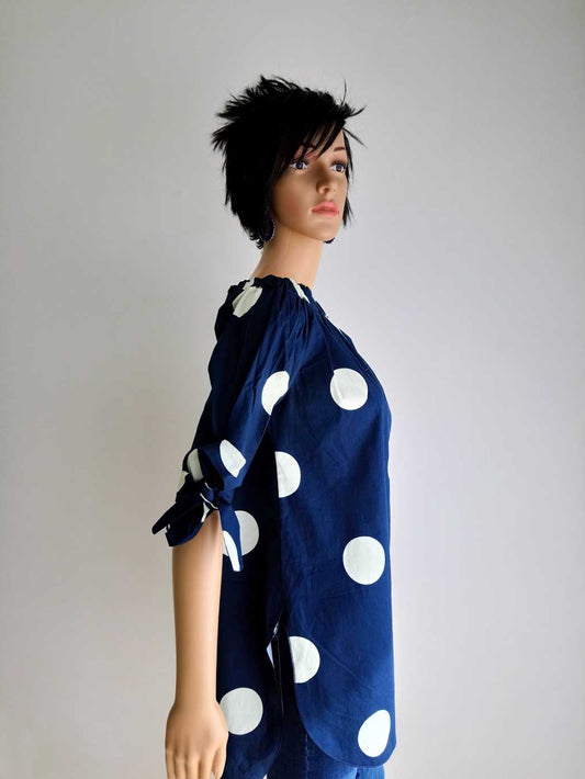 Buesso - Tunique à pois à nouer BLEUE FONCÉE