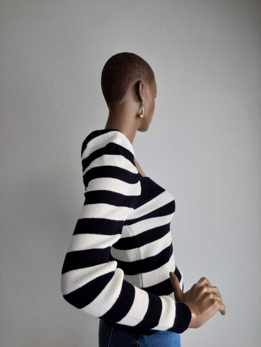 Buesso - Pull imprimé à manches longues bouffantes BLEU FONCÉ