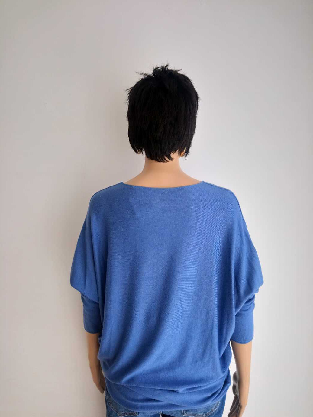 Pull BLEU imprimé à manches chauve souris