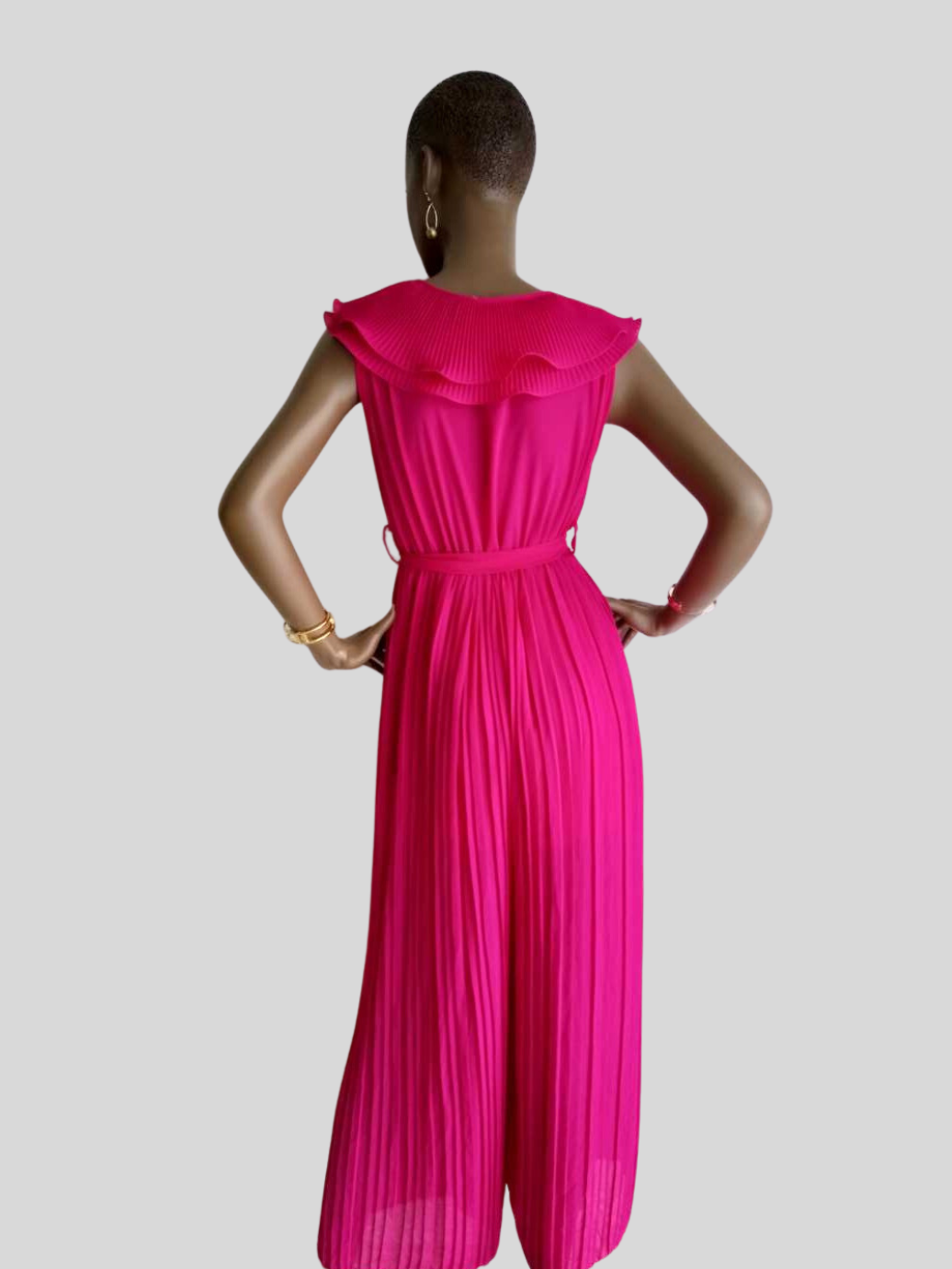 Combinaison ROSE FUCHSIA plissée à volants avec ceinture