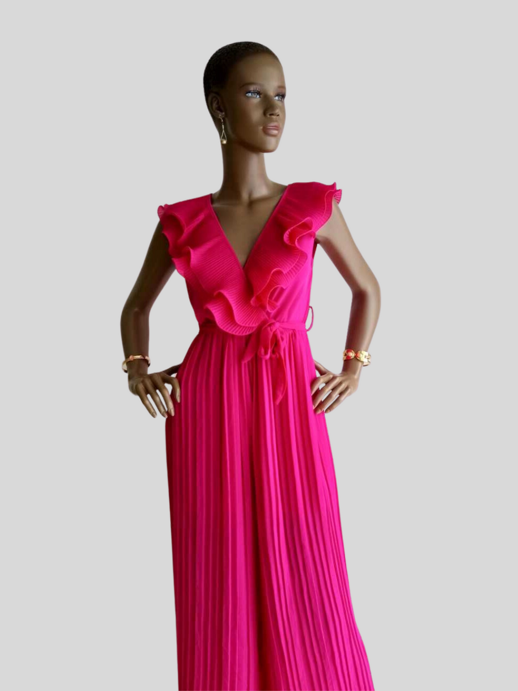 Combinaison ROSE FUCHSIA plissée à volants avec ceinture