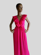 Combinaison ROSE FUCHSIA plissée à volants avec ceinture