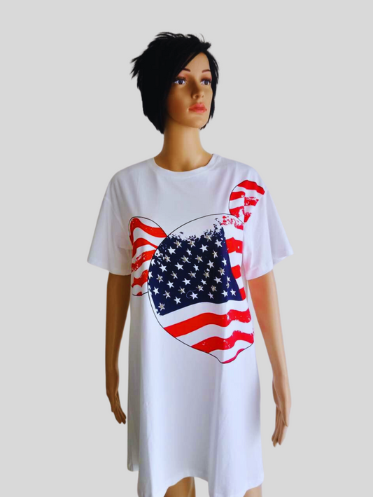 Robe T-shirt BLANCHE à l'effigie du drapeau américain