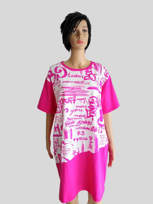 Robe T-Shirt ROSE FUCHSIA imprimée