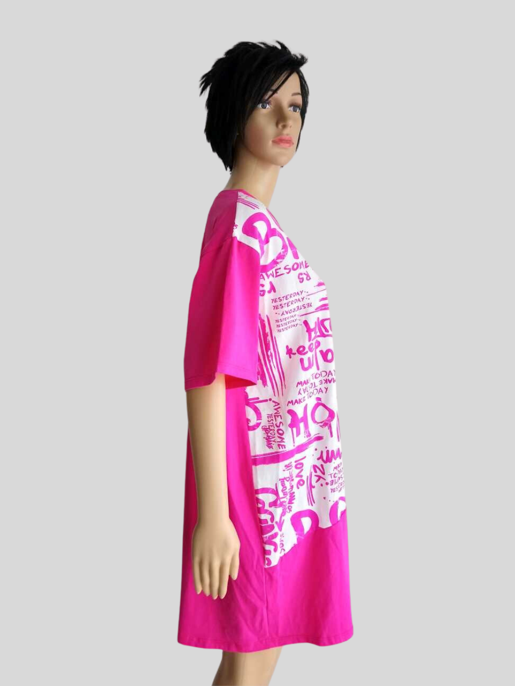 Robe T-Shirt ROSE FUCHSIA imprimée