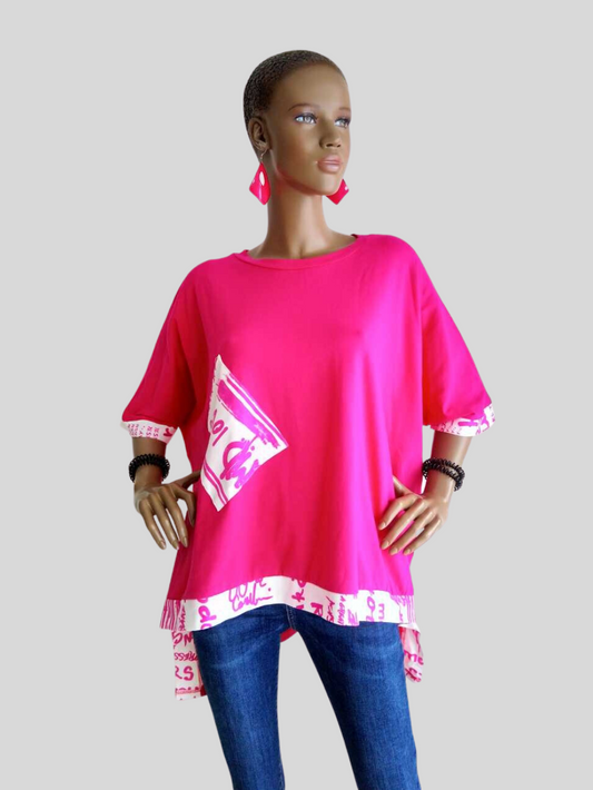 T-shirt ROSE FUCHSIA oversize imprimé