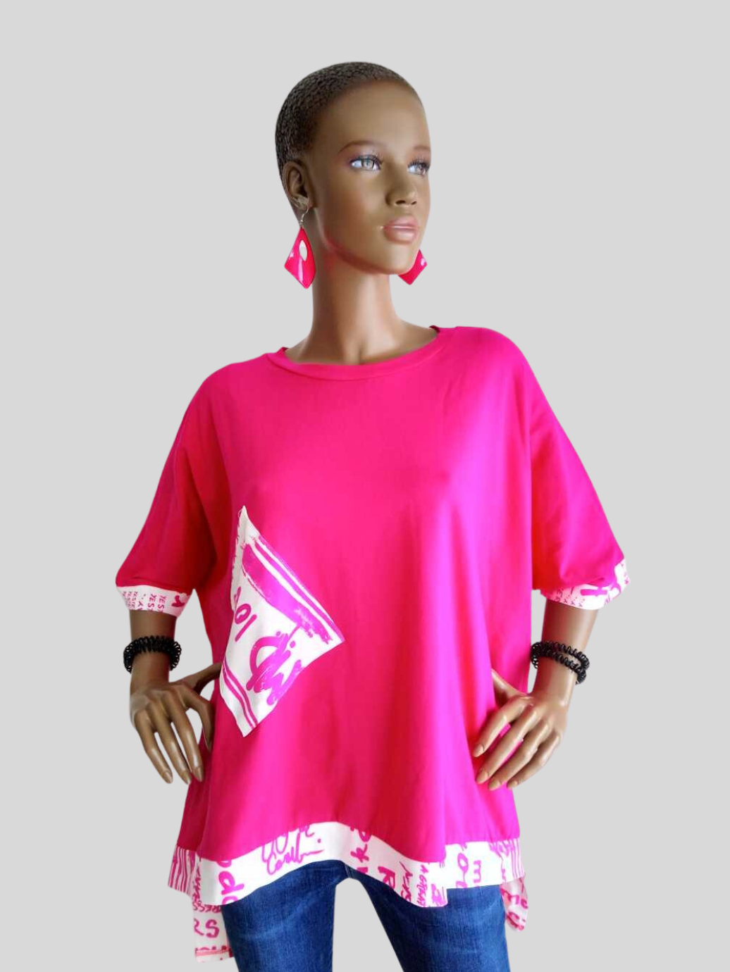 T-shirt ROSE FUCHSIA oversize imprimé