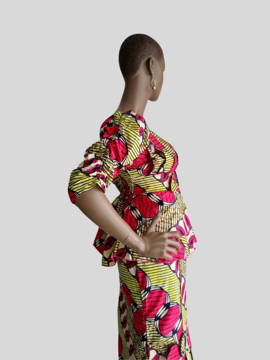 Ensemble ROSE FUCHSIA en pagne WAX fait main 