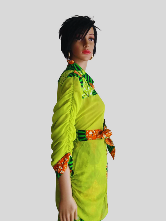 Ensemble VERT ANIS en pagne WAX fait main