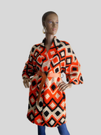 Manteau ORANGE en laine imprimé avec ceinture