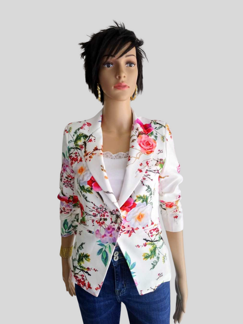 Blazer femme BLANC CASSÉ à fleurs