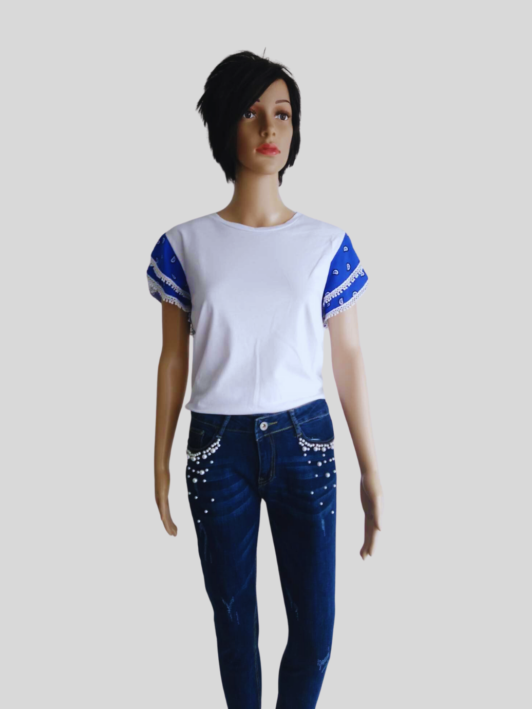 JEANS BLEU BRUT avec perles