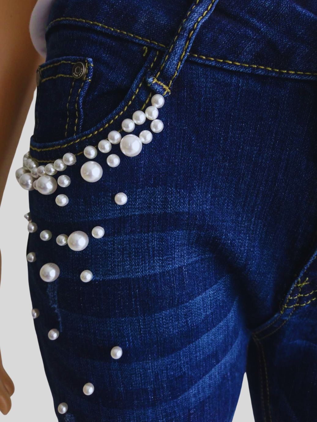 JEANS BLEU BRUT avec perles