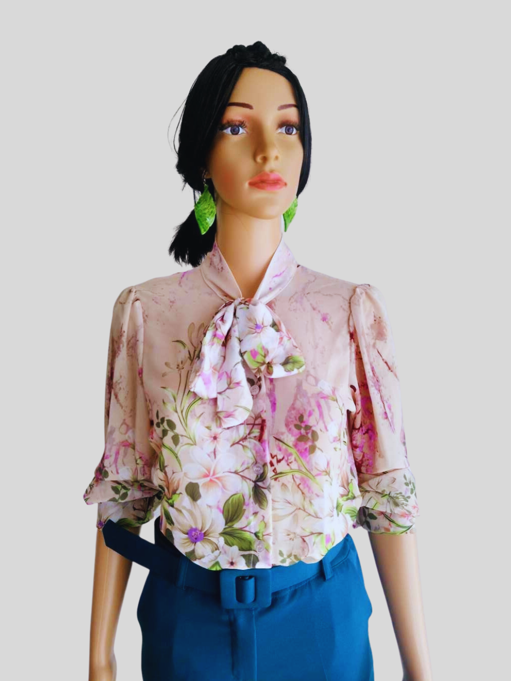 Pantalon BLEU SARCELLE avec ceinture large à boucle