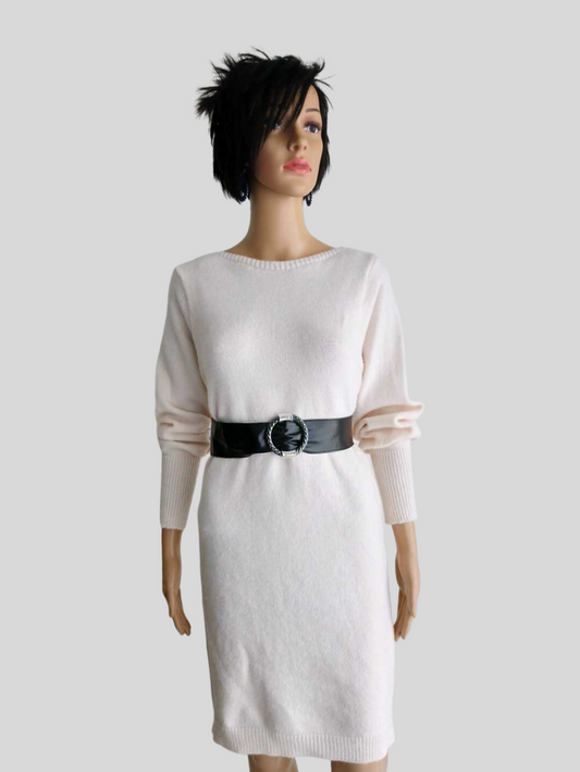 Robe-pull BEIGE en laine avec ceinture