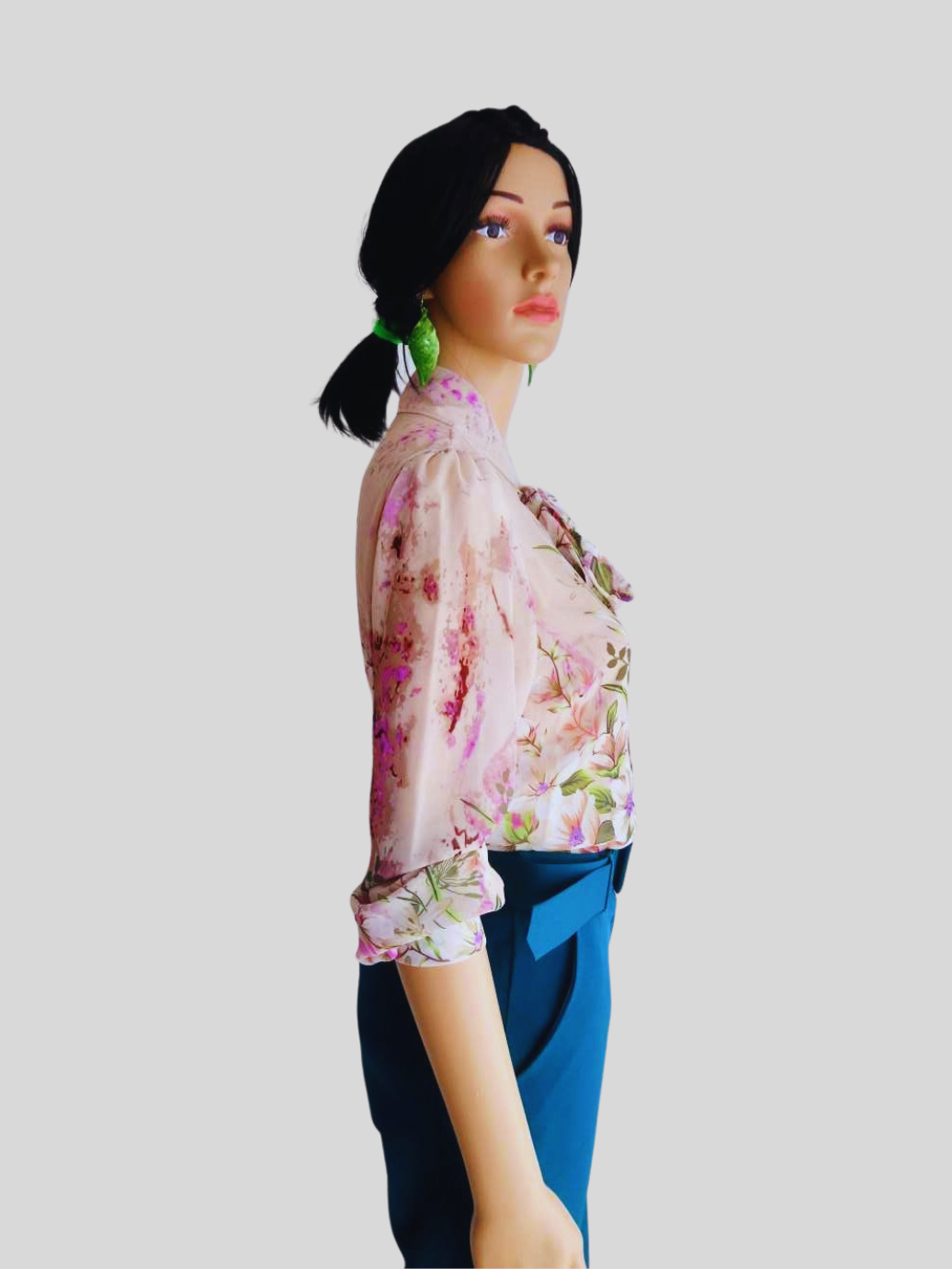 Pantalon BLEU SARCELLE avec ceinture large à boucle