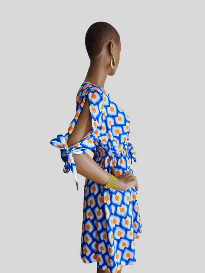 Robe BLEUE ÉLECTRIQUE imprimée avec ceinture