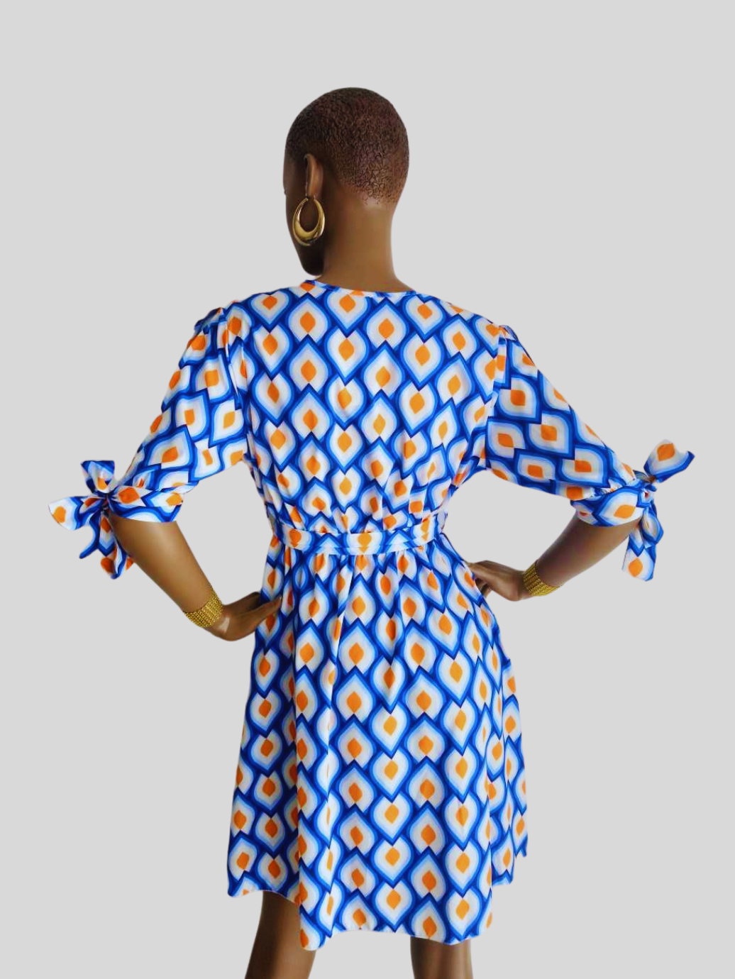 Robe BLEUE ÉLECTRIQUE imprimée avec ceinture