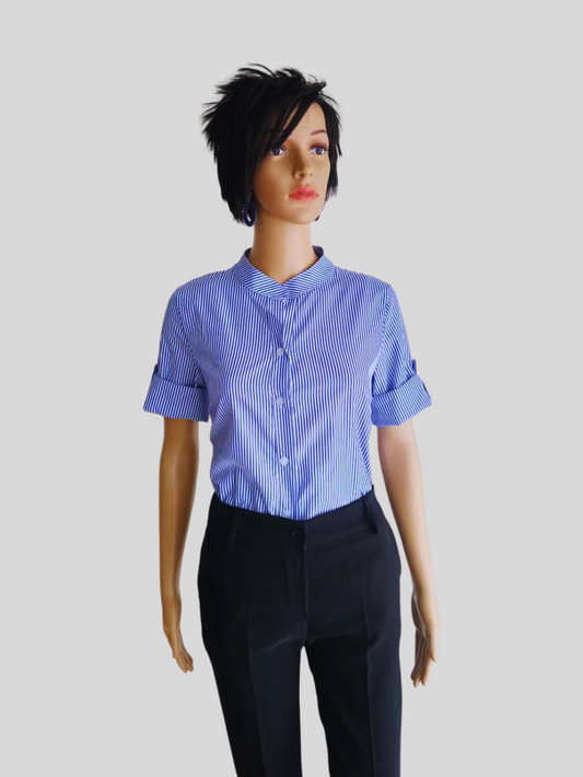 Chemise BLEUE à rayures col mao