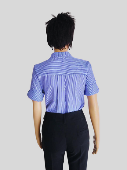 Chemise BLEUE à rayures col mao