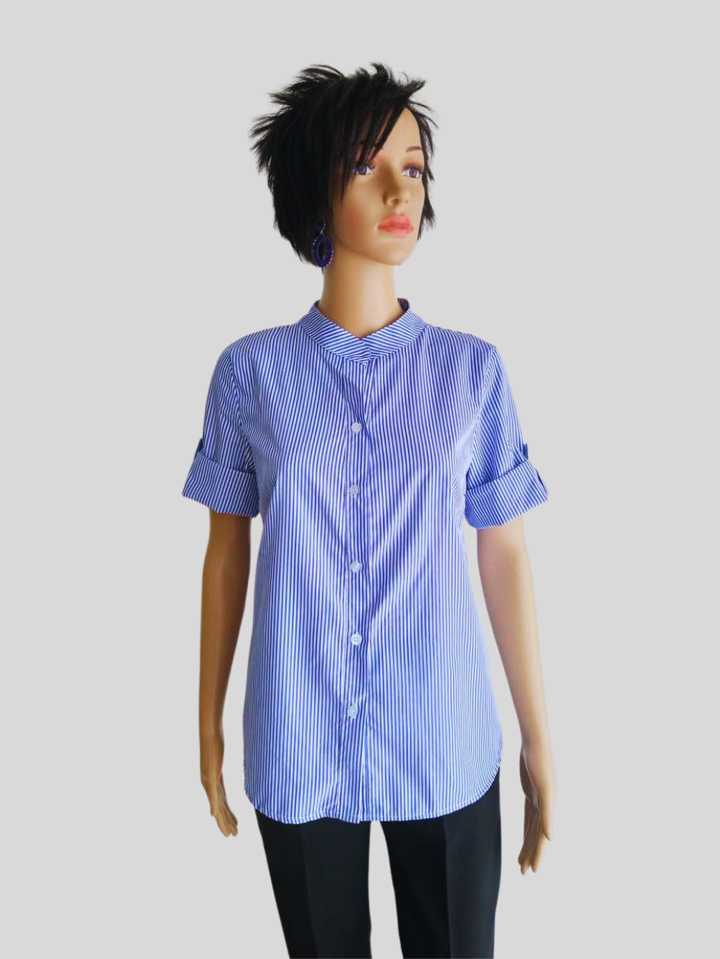 Chemise BLEUE à rayures col mao