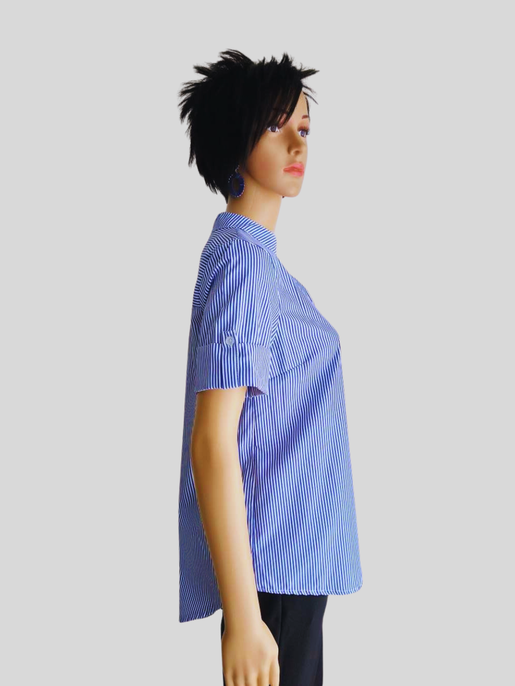 Chemise BLEUE à rayures col mao