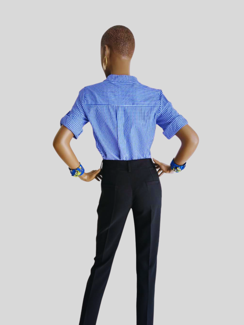 Chemise BLEUE à carreaux col mao