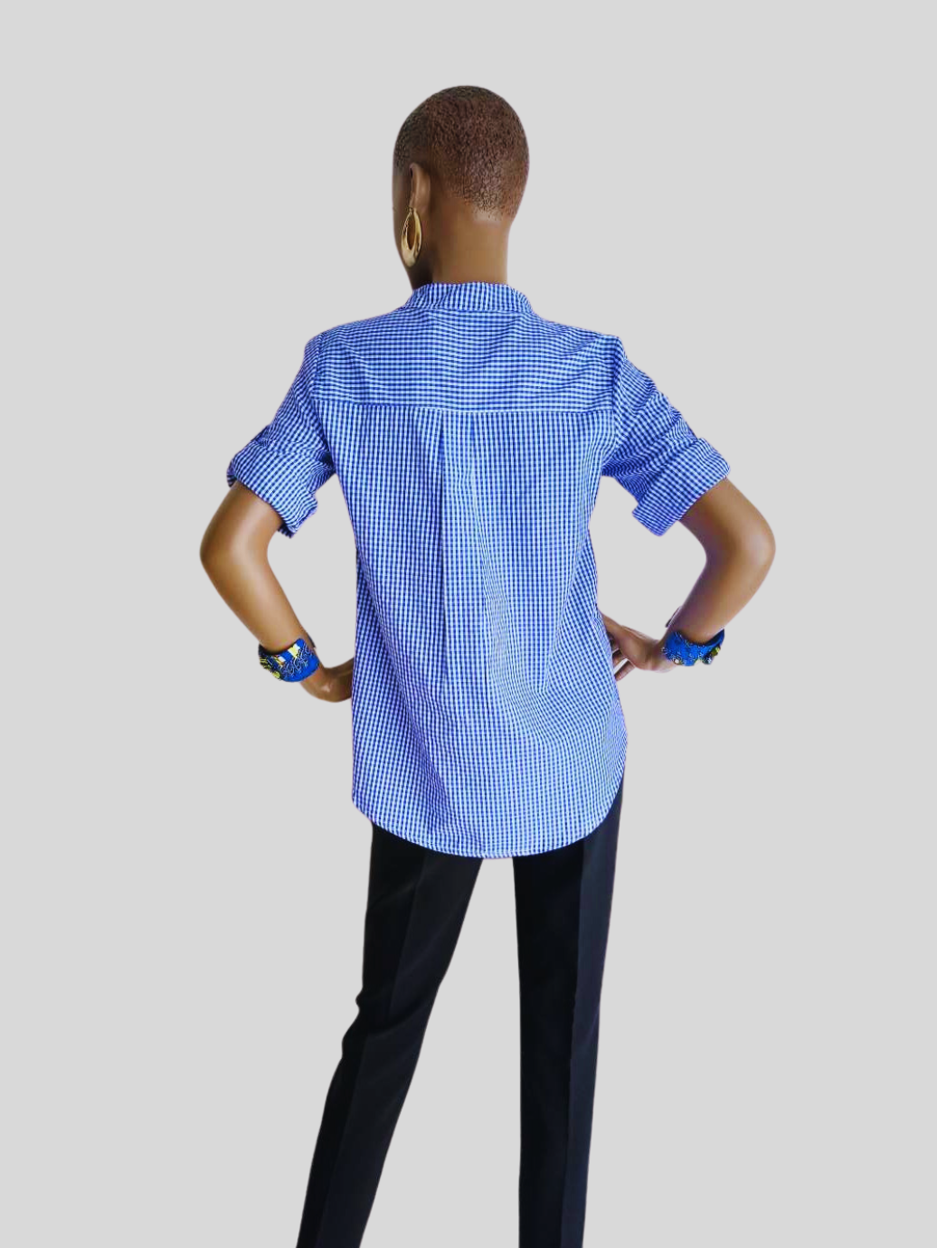 Chemise BLEUE à carreaux col mao