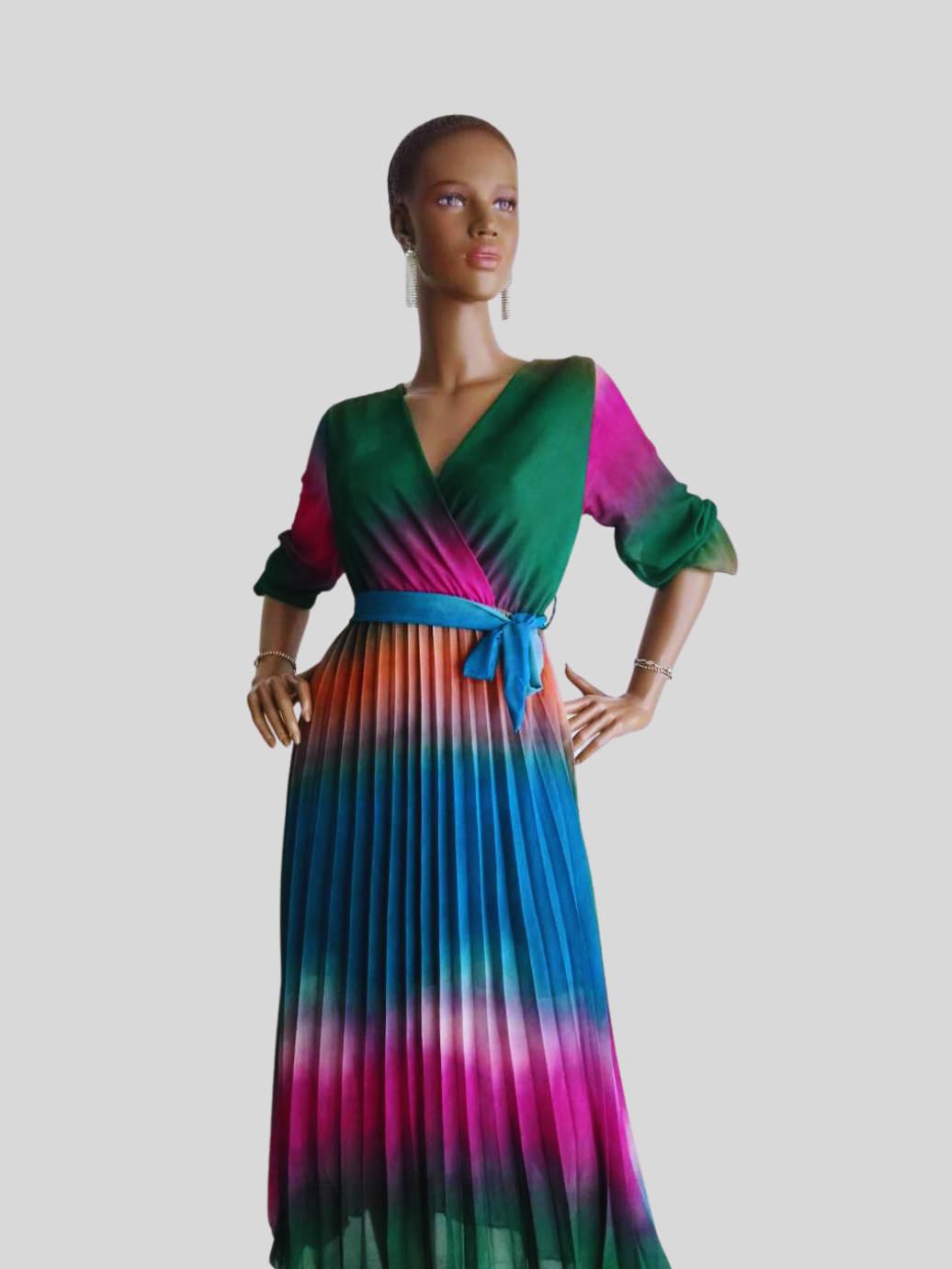 Robe VERTE plissée originale à nouer