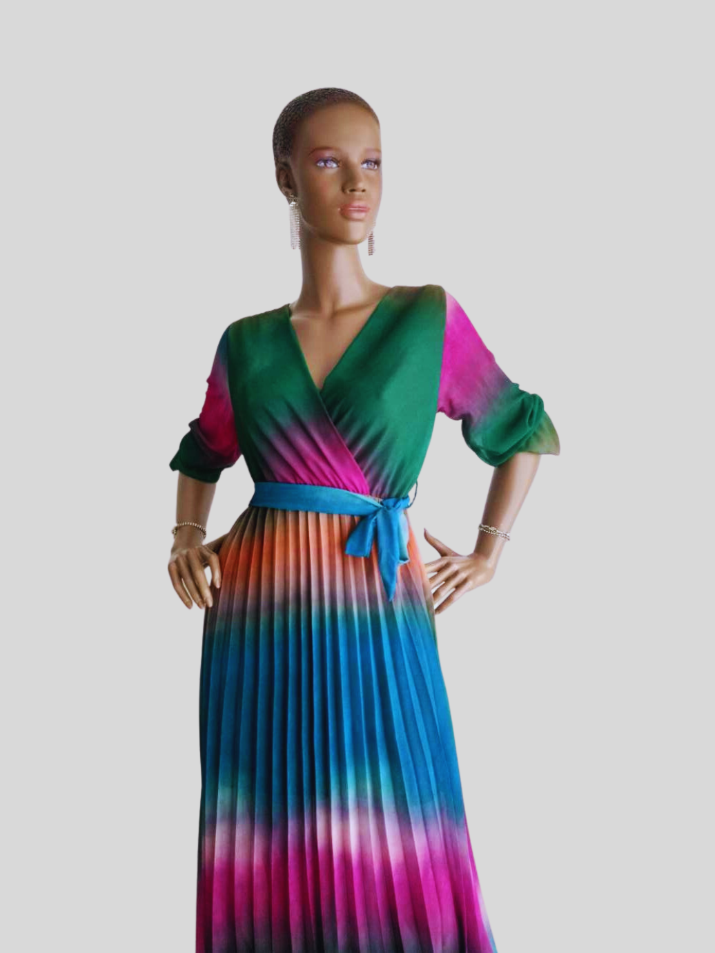 Robe VERTE plissée originale à nouer