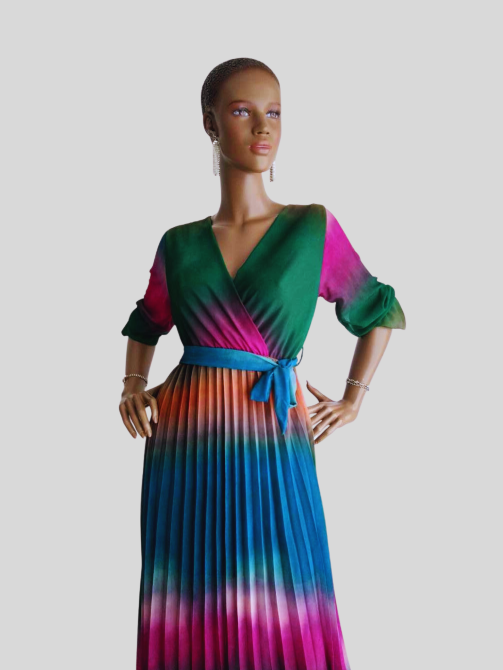 Robe VERTE plissée originale à nouer