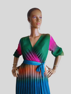 Robe VERTE plissée originale à nouer