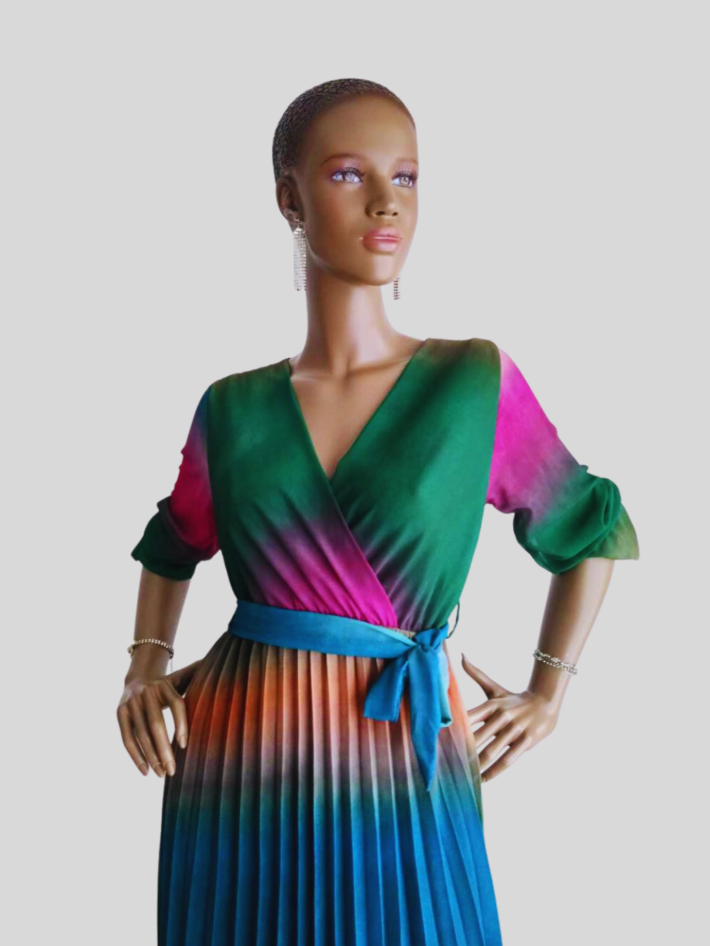 Robe VERTE plissée originale à nouer