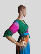 Robe VERTE plissée originale à nouer
