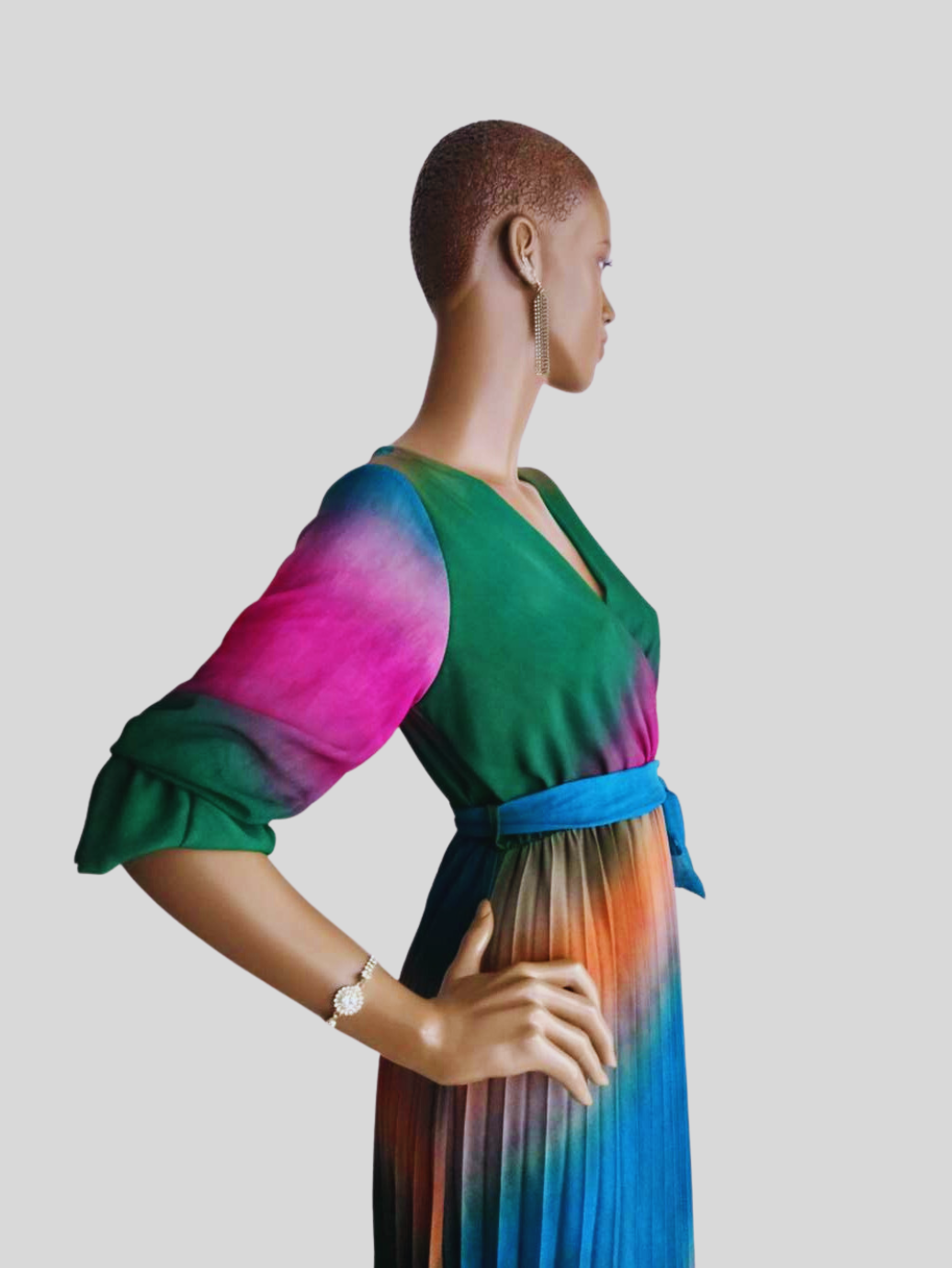 Robe VERTE plissée originale à nouer