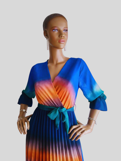 Robe BLEUE plissée originale à nouer