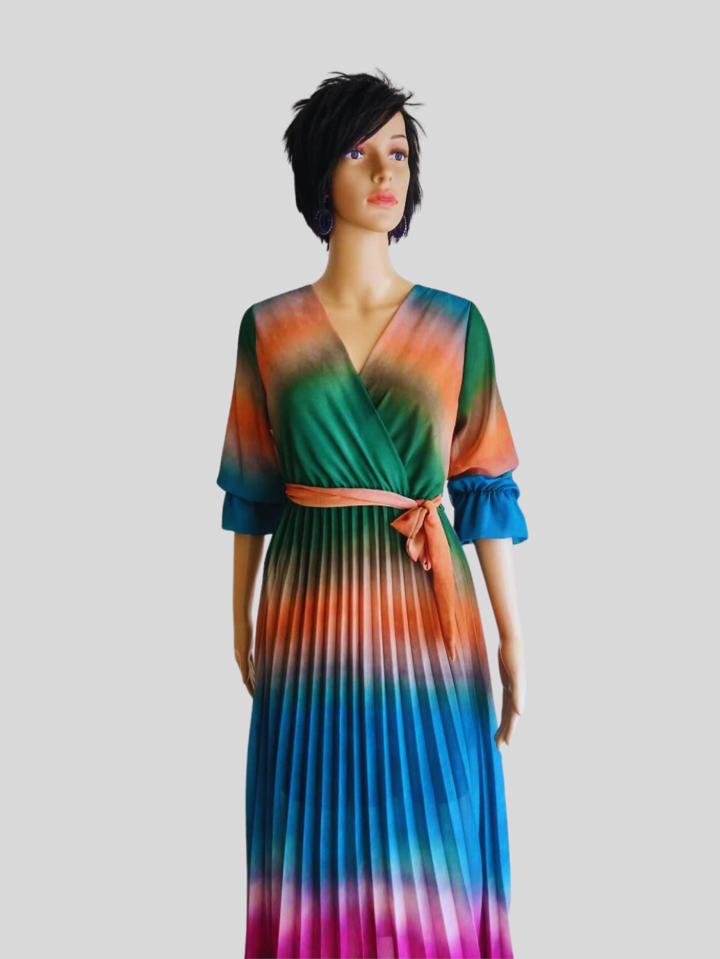 Robe VERT PIN plissée originale à nouer