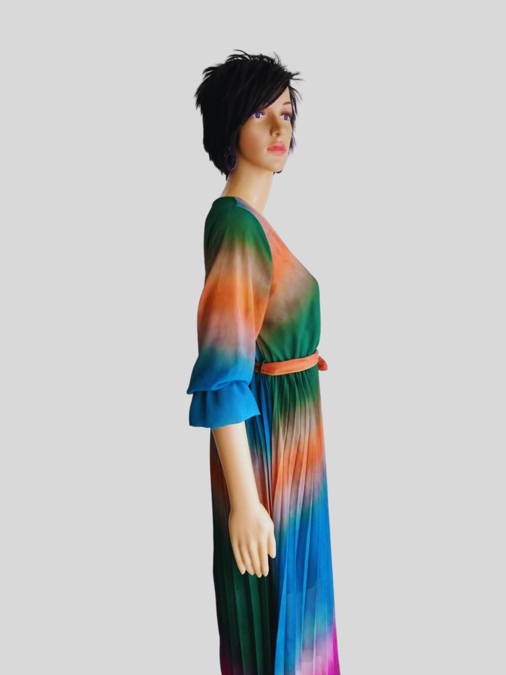 Robe VERT PIN plissée originale à nouer