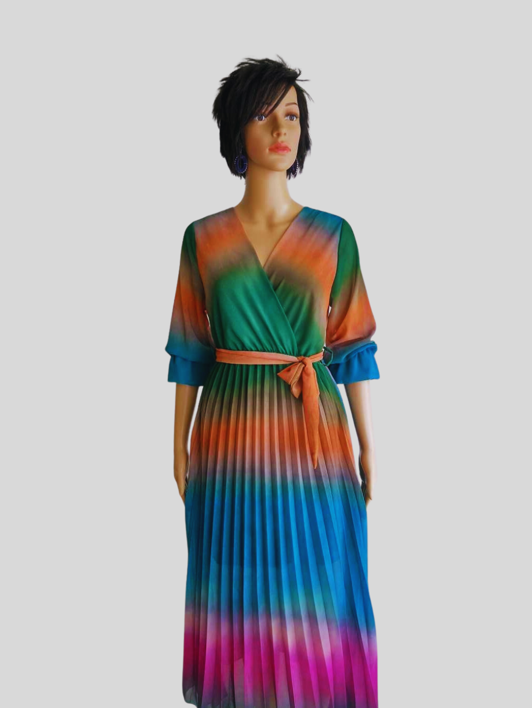 Robe VERT PIN plissée originale à nouer