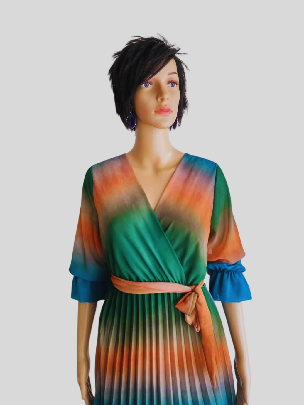 Robe VERT PIN plissée originale à nouer