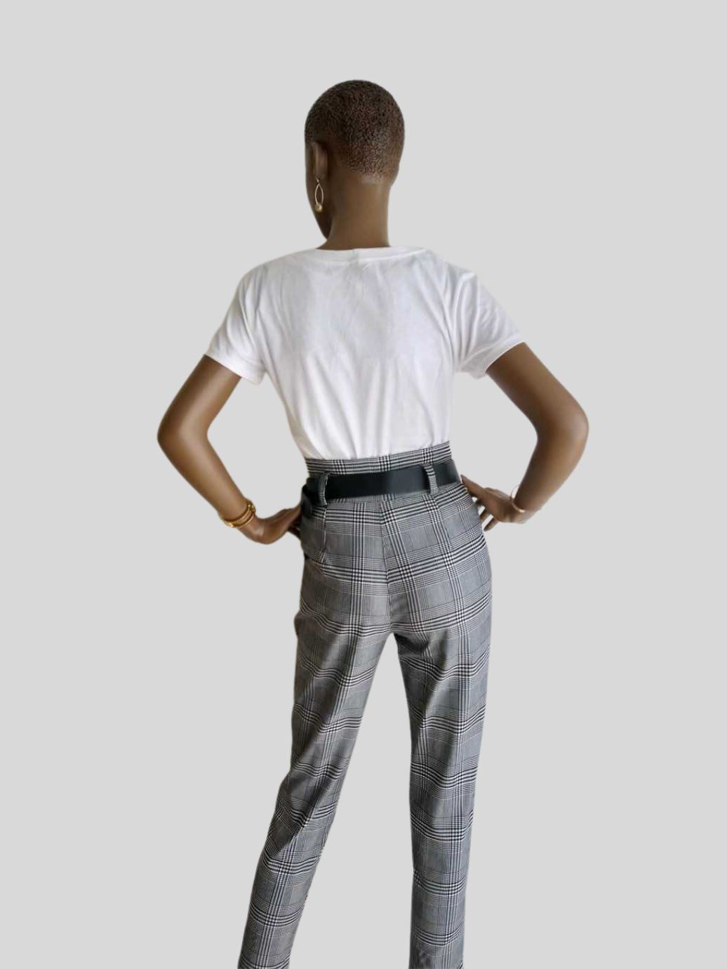 Pantalon tailleur GRIS imprimé à carreaux