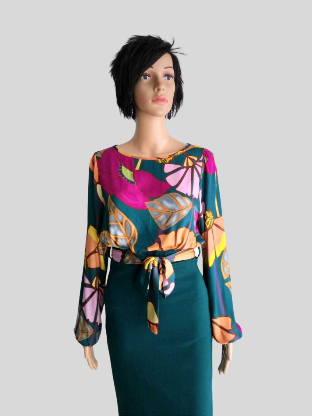 Robe crayon VERTE imprimée à fleurs