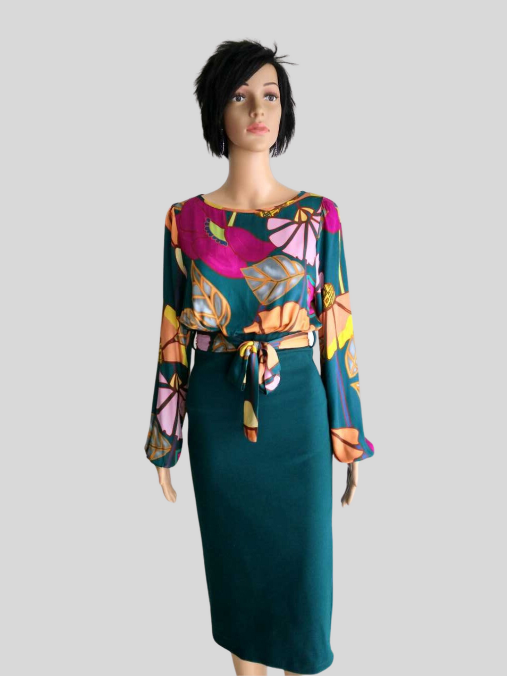 Robe crayon VERTE imprimée à fleurs