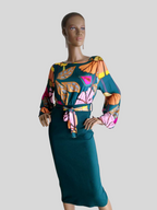 Robe crayon VERTE imprimée à fleurs