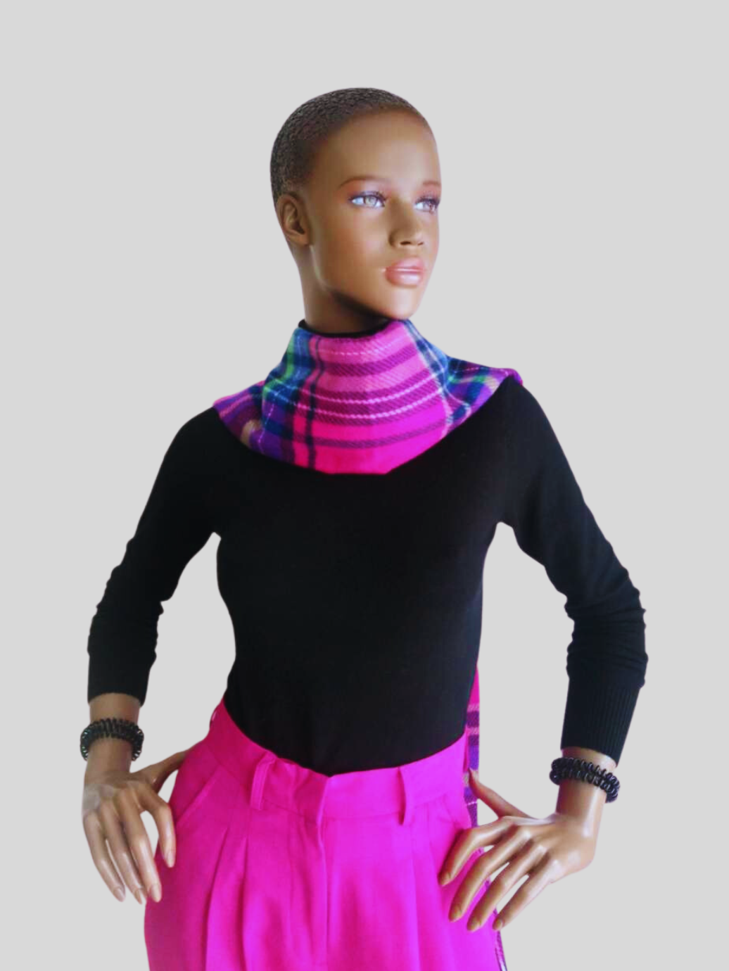 Écharpe ROSE FUCHSIA imprimée à carreaux