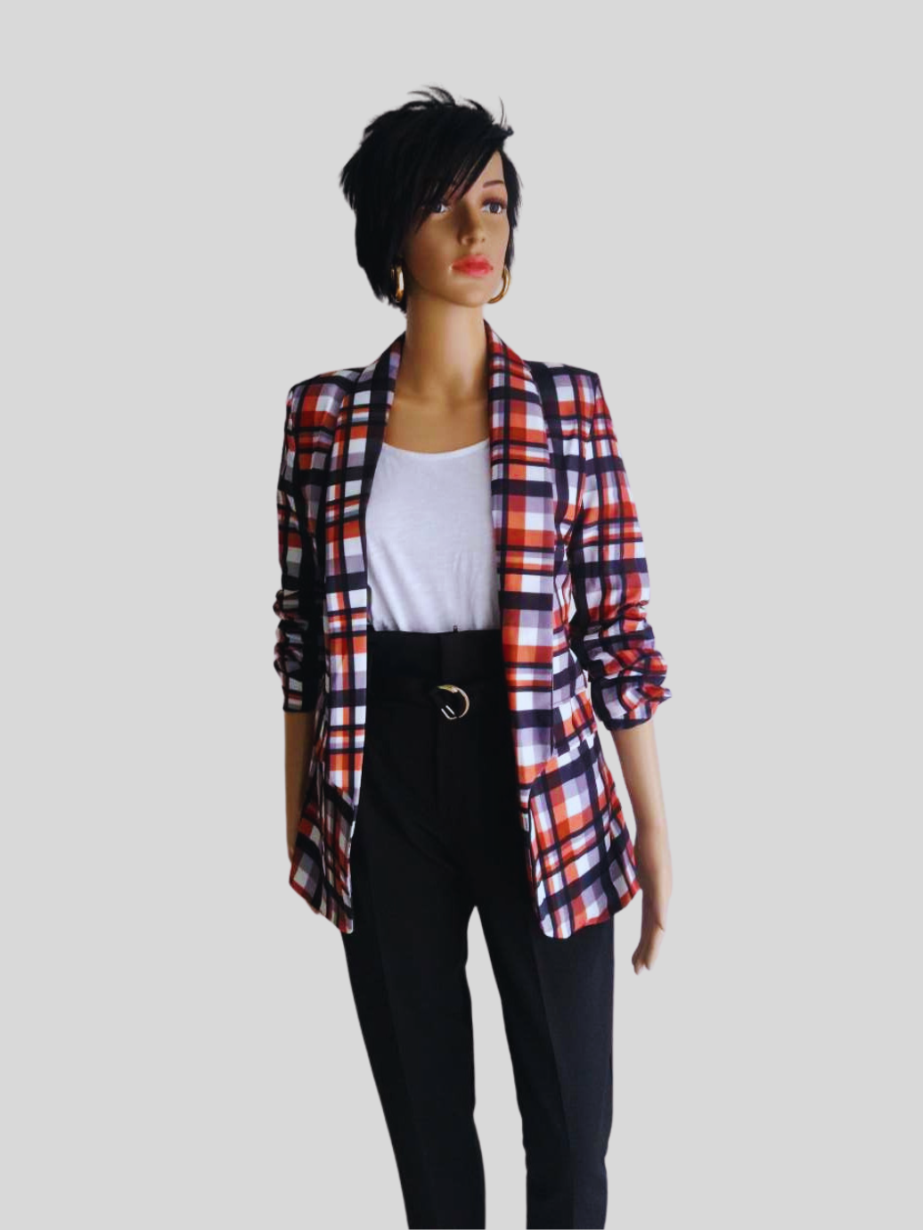 Blazer NOIR/MARRON imprimé à carreaux