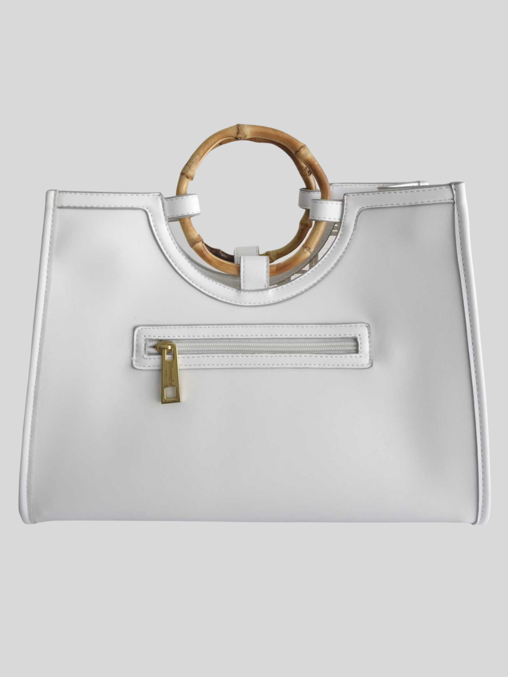 Sac à main BLANC bi-matière avec anses en bambou